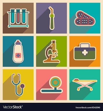 Icons of medical instruments and medicament in vector image