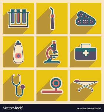 Icons of medical instruments and medicament in vector image