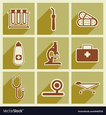Icons of medical instruments and medicament in vector image