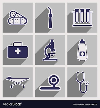 Icons of medical instruments and medicament in vector image