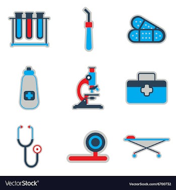 Icons of medical instruments and medicament in vector image