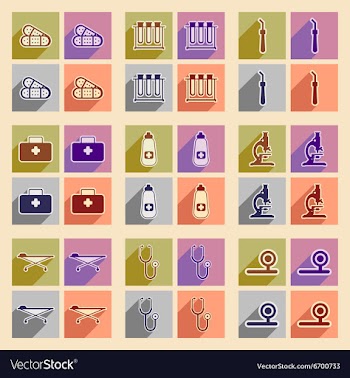 Icons of medical instruments and medicament in vector image