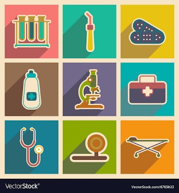 Icons of medical instruments and medicament in vector image