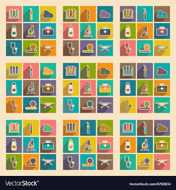 Icons of medical instruments and medicament in vector image
