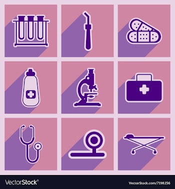 Icons of medical instruments and medicament in vector image