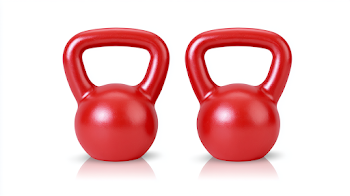 Identical Glossy Red Kettlebells on White Background