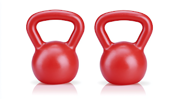 Identical Red Kettlebells on White Background