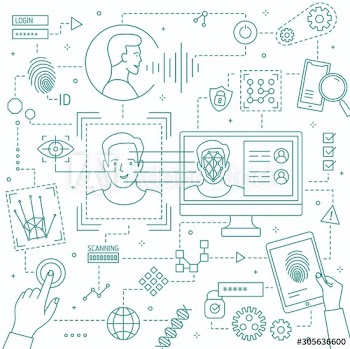 Identification technologies line art vector illustration