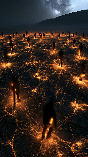 Illuminated Connection: Aerial Night Desert Scene