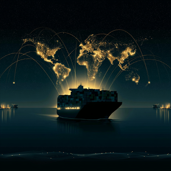 Illuminated Global Trade Network at Night