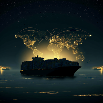 Illuminated Global Trade Network at Night