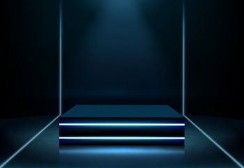 Illuminated neon square podium realistic vector Free Vector