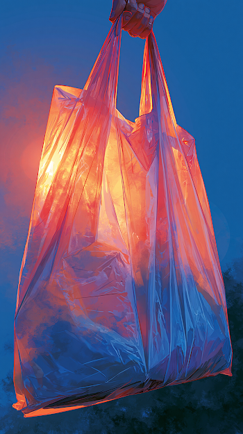 Illuminated Plastic Bag in Evening Light