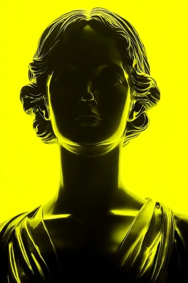 Illuminated Roman Goddess Statue on Neon Yellow Background Illuminated Roman Goddess Statue on Neon Yellow Background