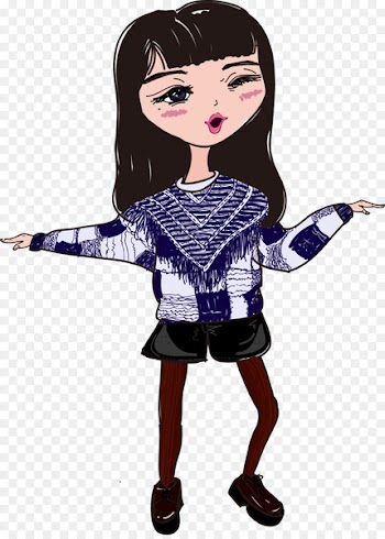 Illustration Cartoon Black hair Shoe Purple - amiga pictogram 