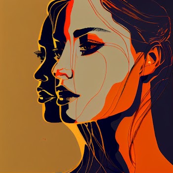 Illustration drawing of a beautiful woman in black and orange
