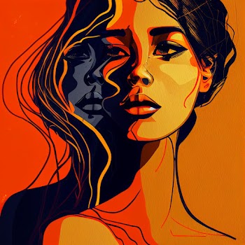 Illustration drawing of a beautiful woman in black and orange