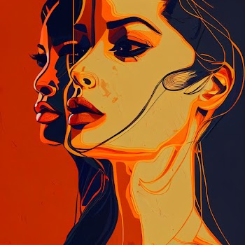 Illustration drawing of a beautiful woman in black and orange