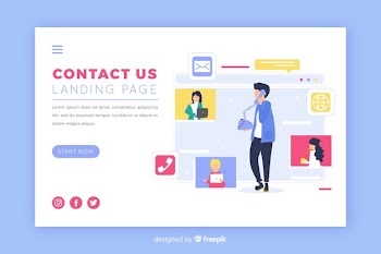 Illustration for landing page with contact us concept Free Vector