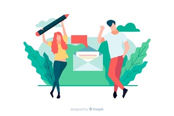 Illustration for landing page with contact us concept Free Vector