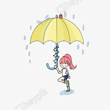 Illustration little girl playing umbrella rainy day image - PNG ...