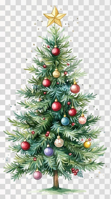 illustration of a christmas tree with baubles and twinkling 