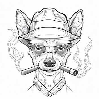 Illustration of a dog smoking cigarette, generated by A.I