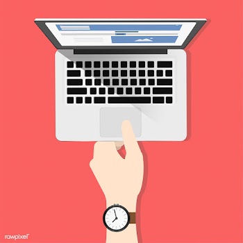 Illustration of a hand holding a laptop | Free stock vector - 251674
