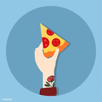 Illustration of a hand holding a slice of piz.. | Free stock vector - 251666