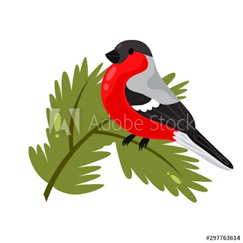 Illustration of bullfinch sitting on a branch