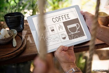 Illustration of coffee shop advertisement on digital tablet