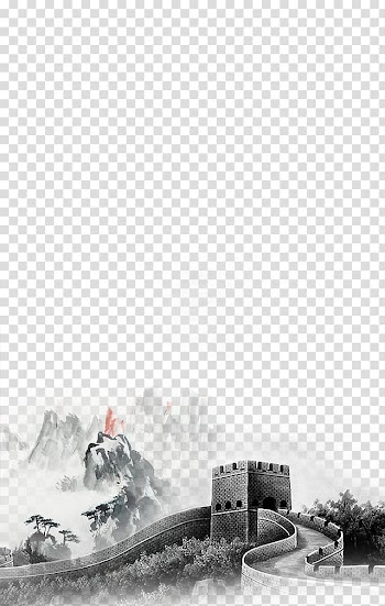 Illustration of Great Wall of China, Great Wall of China Ink wash painting Chinese painting, Ink painting mountains and rivers transparent background PNG clipart