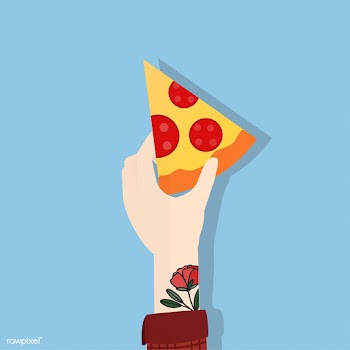 Illustration of hand holding pizza | Free stock vector - 251734