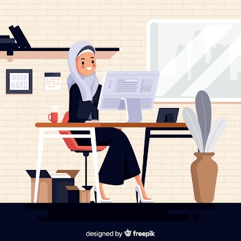 Illustration of muslim woman working at the office Free Vector