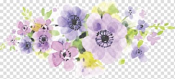 Illustration of purple and pink flowers, Floral design Flower Floristry Business card Purple, Hand painted watercolor purple romantic flowers transparent background PNG clipart