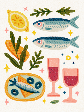 Illustration of Sardines and Red Wine