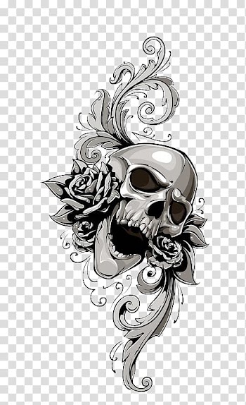 Illustration of skull, Calavera Skull Flower Illustration, Halloween transparent background PNG clipart