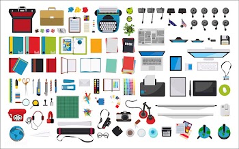 Illustration of stationery at workplace | Free stock vector - 394913