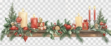 Illustration of vintage Christmas mantelpiece with garlands,