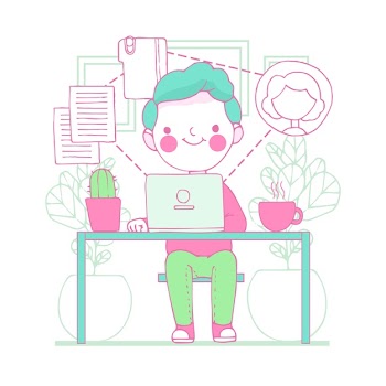 Illustration of young man telecommuting Free Vector