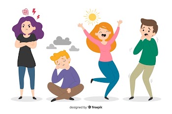 Illustration of young people with different emotions Free Vector