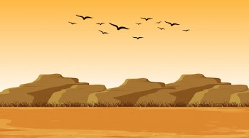 Illustration scene with dry land and hills Free Vector