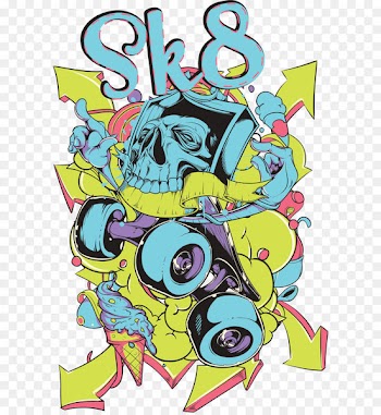 Illustration - Skateboard skull print 