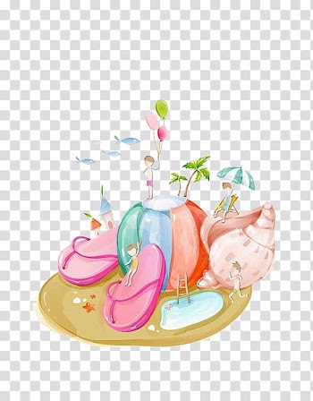 Illustration Watercolor painting Illustration, Slippers and conch transparent background PNG clipart