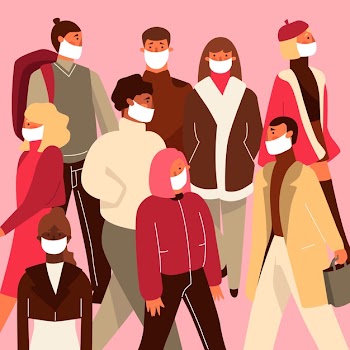 Illustration with people wearing medical mask Free Vector