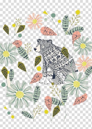 Illustrator Drawing Art Watercolor painting Illustration, Bear with flowers transparent background PNG clipart
