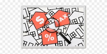 Image Of Red Houses With A Dollar Sign, A Percent Sign, - Land Value Tax