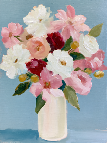 Impressionistic Floral Bouquet in White Vase