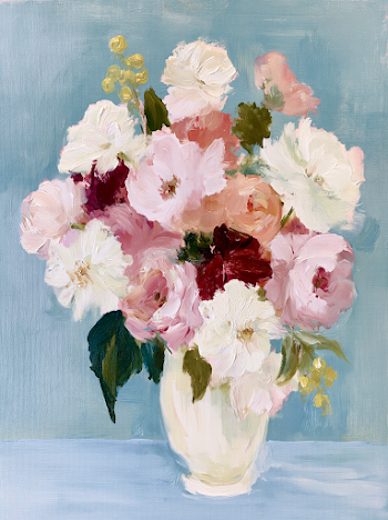 Impressionistic Floral Bouquet in White Vase