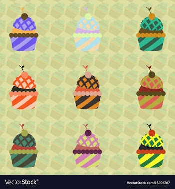 In flat style cherry cupcakes vector image